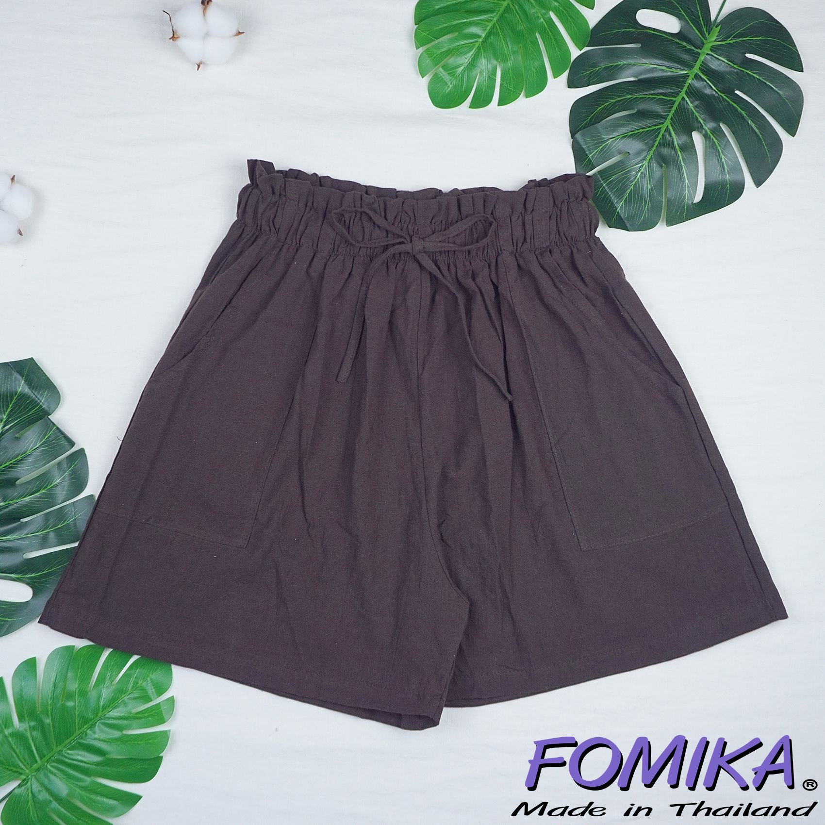 ? FOMIKA 2?กางเกงขาสั้น กางเกงขา​สั้น​ผู้หญิง​ ผ้าฝ้ายแท้100% เชือกรูดได้จริง​