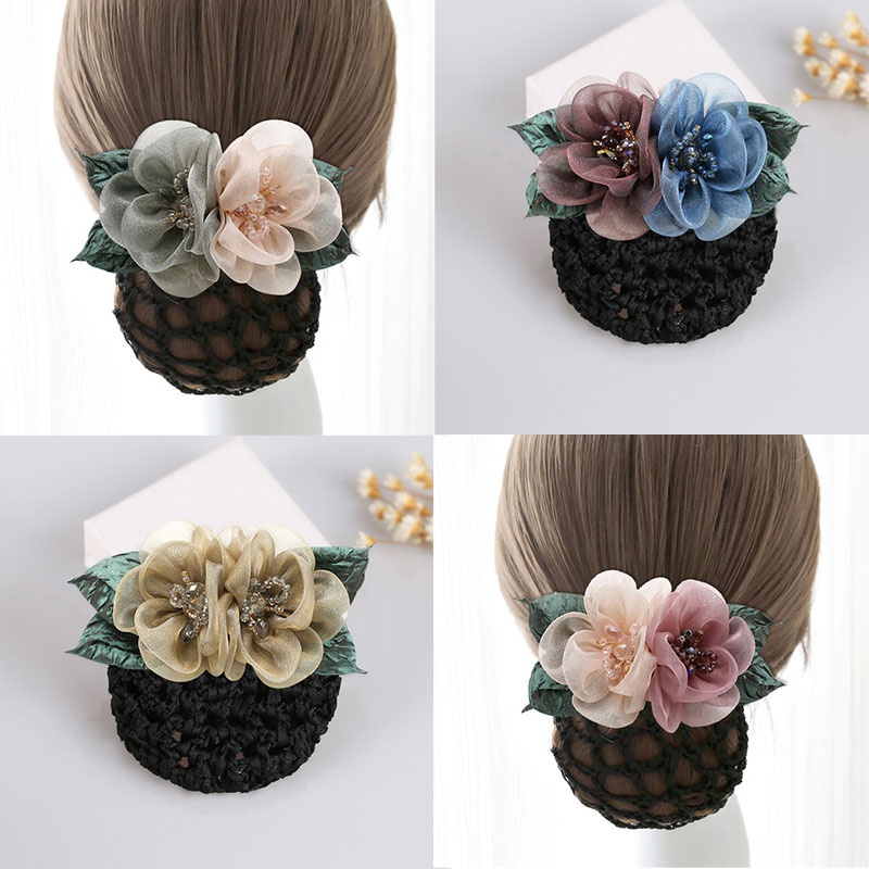 Anna-Kaci 2pcs Large Sheer Fabric Flower Hair Clip with Layered Petal Design 5in
