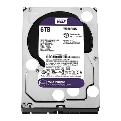 WD Purple 6TB CCTV HDD 5400RPM, 64MB, SATA-3 (WD60PURZ) ( ฮาร์ดดิสพกพา Internal Harddisk Harddrive )