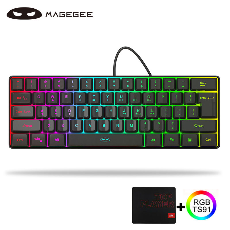 MageGee TS91 60% แบบมีสายคีย์บอร์ด61คีย์ไฟRGB Backlitขนาดเล็กแบบพกพาคอมพิวเตอร์แป้นพิมพ์เมมเบรนสำหรับพอร์ตคอมพิวเตอร์แบบมินิแล็ปท็อปGamer