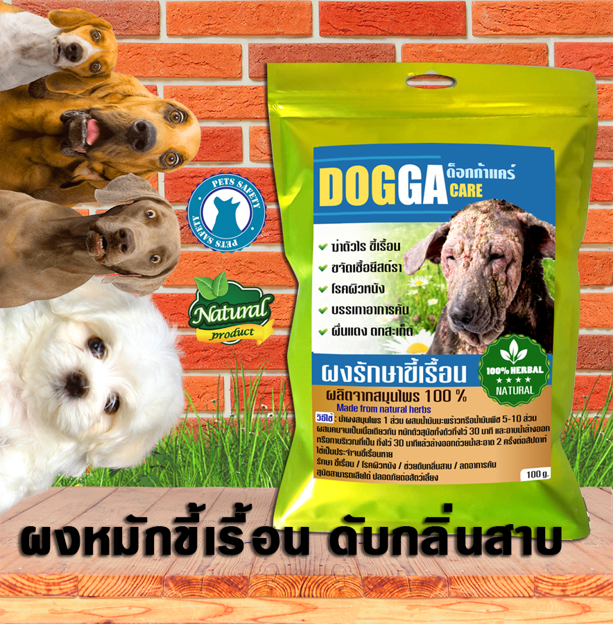 ผงรักษาขี้เรื้อน DOGGA ขนาด 100 กรัม ผงสมุนไพรรักษาโรคผิวหนัง ผื่นแดง ลดคัน ดับกลิ่นสาบ ขี้เรื้อนหายขาด