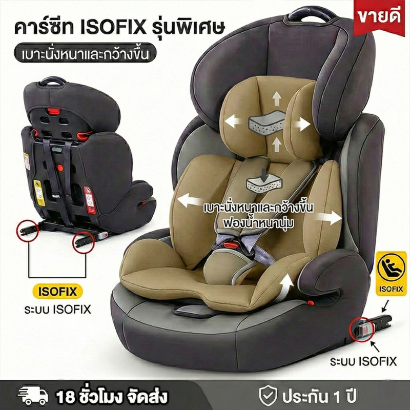 Beige ใส่ได้กับรถทุกรุ่น คาร์ซีท เหมาะสำหรับเด็กแรกเกิด-11ปี Carseat รับน้ำหนักได้มากถึง 50 กก รองรับระบบ ISOFIX คาร์ซีทพกพา คาร์ซีทถูกที่สุด