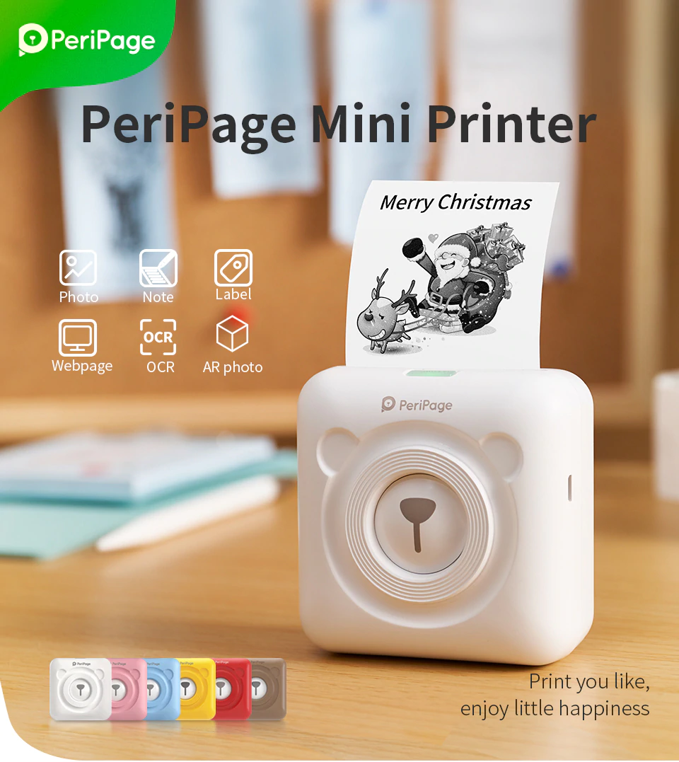 PeriPage A6 เครื่องปริ้น เมนูภาษาไทย พร้อมส่งa6 +สติ๊กเกอร์6+เคสใส1