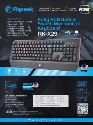 Teclado Gamer Mecanico Rgb Razeak Rk-X29 Switch Blue Usb