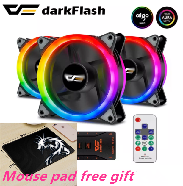 Dark Flash DR12 PRO RGB pc case fan cooling fan with controller 120mm พัดลมระบายความร้อนคอมพิวเตอร์ AIGO Computer fan LED  AURA SYNC  case fans 3in1/5in1 free gift mouse pad Free shipping from Bangkok
