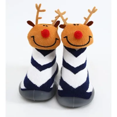 Akachan รองเท้าเด็กหัดเดินแบบถุงเท้าพื้นยาง - White Reindeer