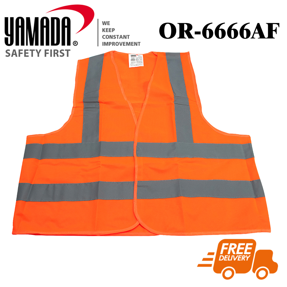 เสื้อเซฟตี้ ผ้าแฟบริค รุ่น OR-6666AF สีส้ม แถบสีเงิน ยี่ห้อ YAMADA