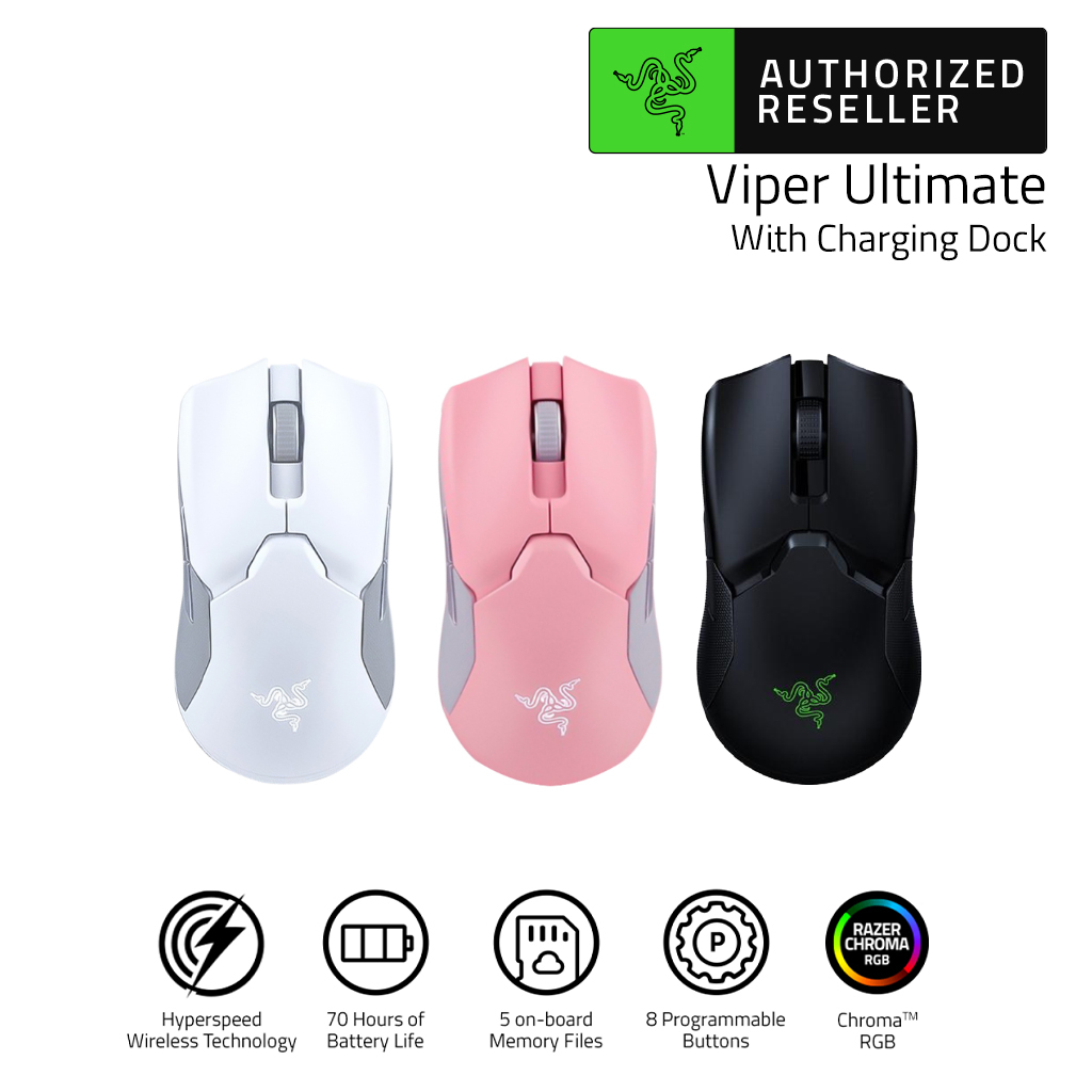 Razer Viper Ultimate with Charging Dock Focus+20,000DPI Optical Sensor Switch Wireless Gaming Mouse (เมาส์เกมมิ่งไร้สาย)