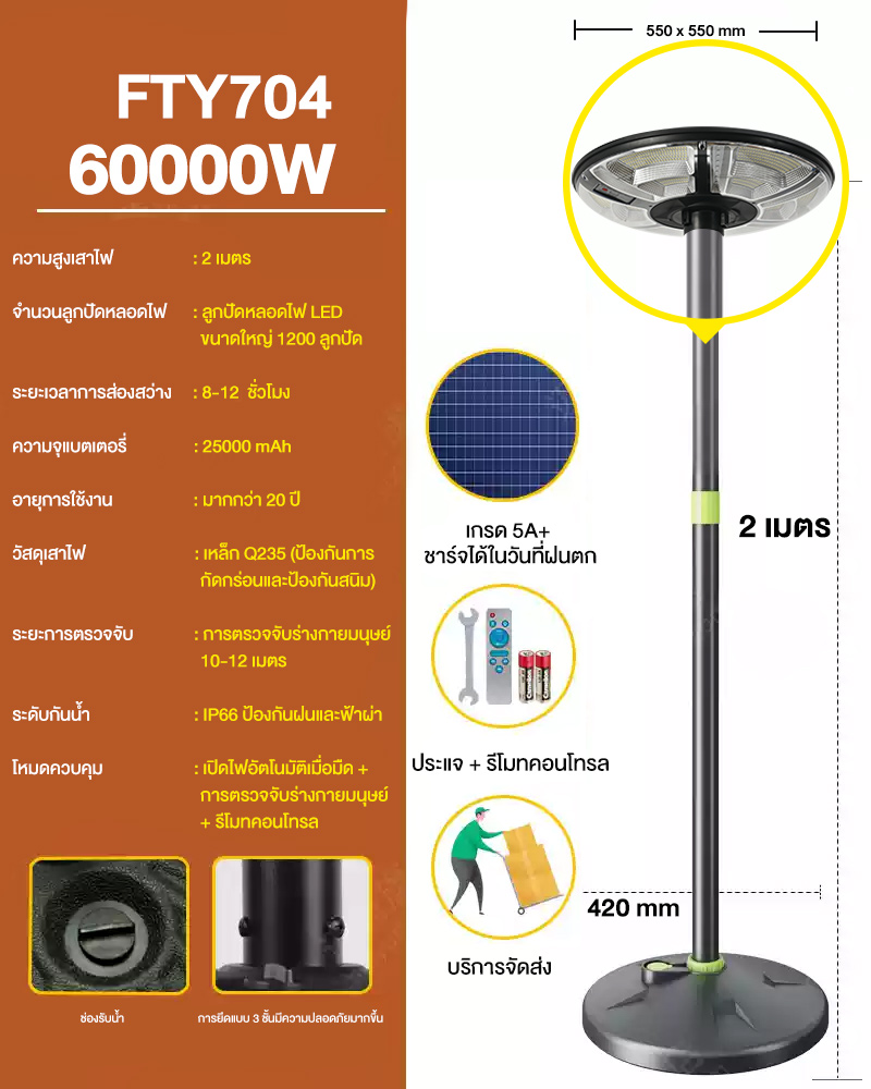 EEKOO Lamp stand UFO เสาเหล็กสวมไฟ ความสูง 2M 2.6M เสาเหล็กยึดไฟถนนโซล่าเซลล์ คุณภาพสูง