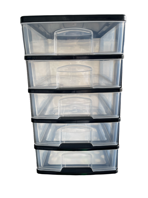 ตู้ลิ้นชัก 5 ชั้นใส ขนาด A4 สำหรับใส่เอกสารตั้งโต๊ะ Office organizer A-111-1 ขนาด 26*34*48 เซน โครงสีดำลิ้นชักใส