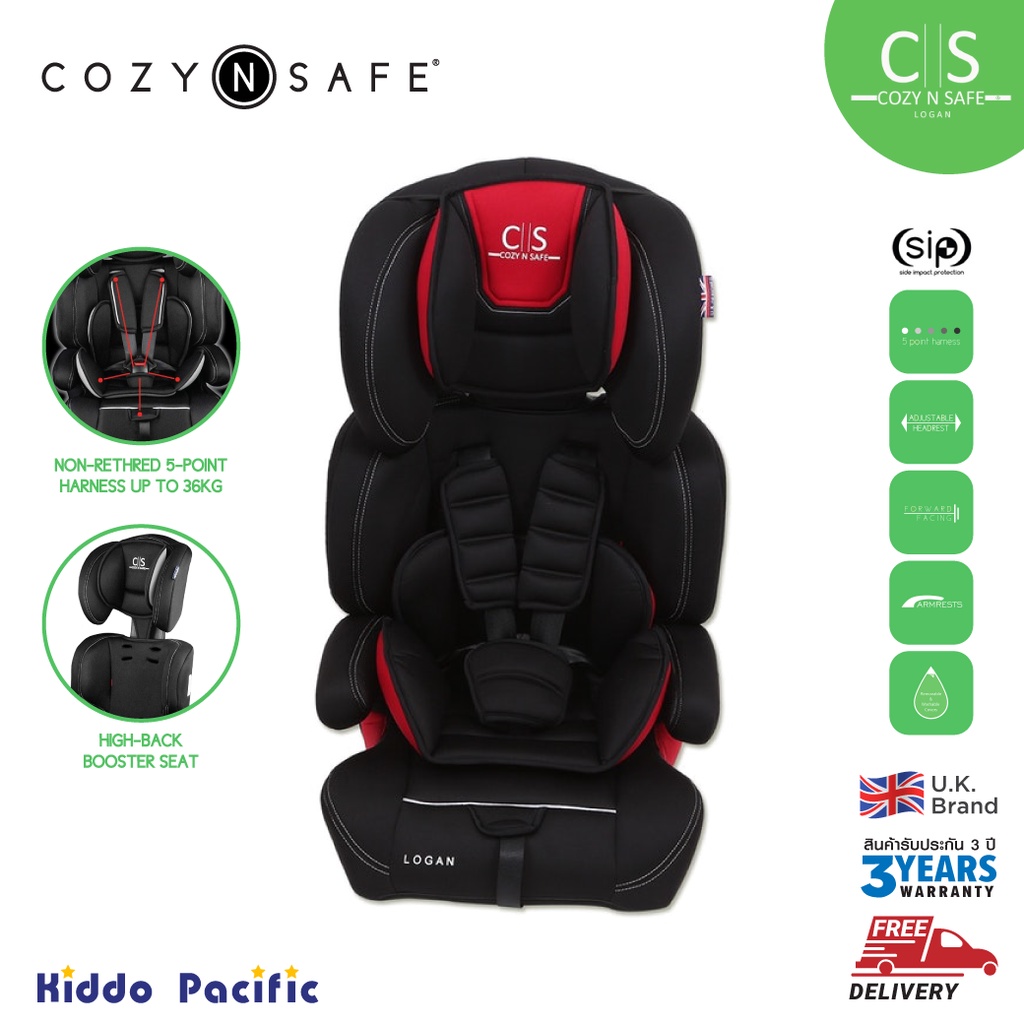Cozy N Safe Logan Car Seat คาร์ซีท เด็ก 1 - 11 ขวบ 2 โหมดใช้งาน ใช้งานได้นาน ซับพอต 2 ชั้น ปรับความสูงได้ 9 ระดับ