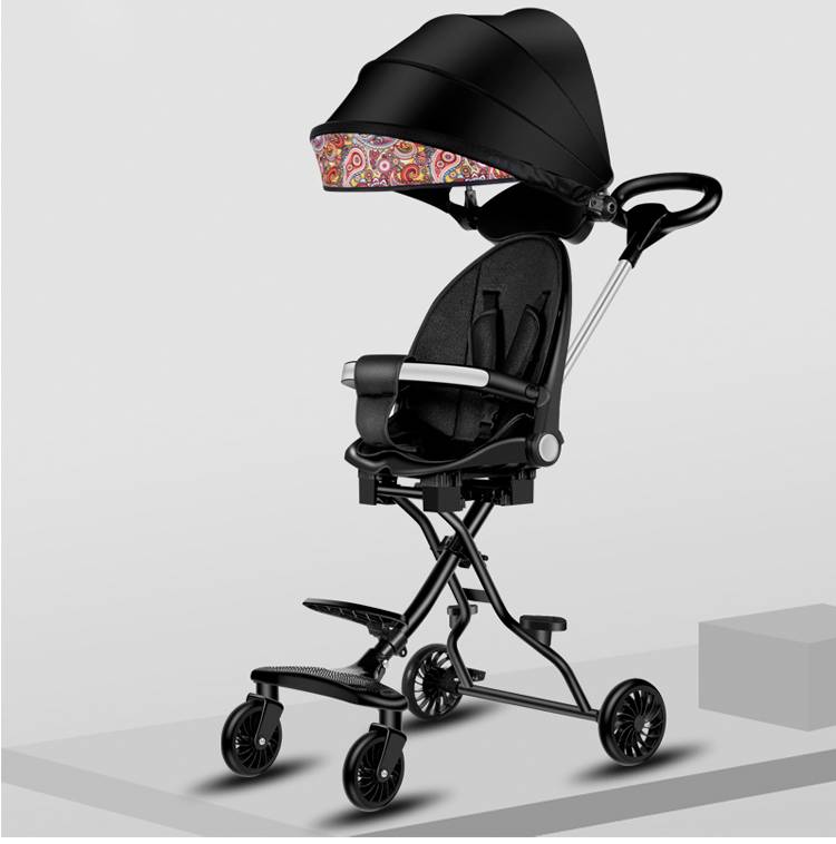 รถเข็นเด็ก 4 ล้อ เข็นหน้า -หลังได้ พับเก็บได้ แถมเบาะนิ่ม ล้อมีเบรค พบพาสะดวก เอนได้ 150องศา