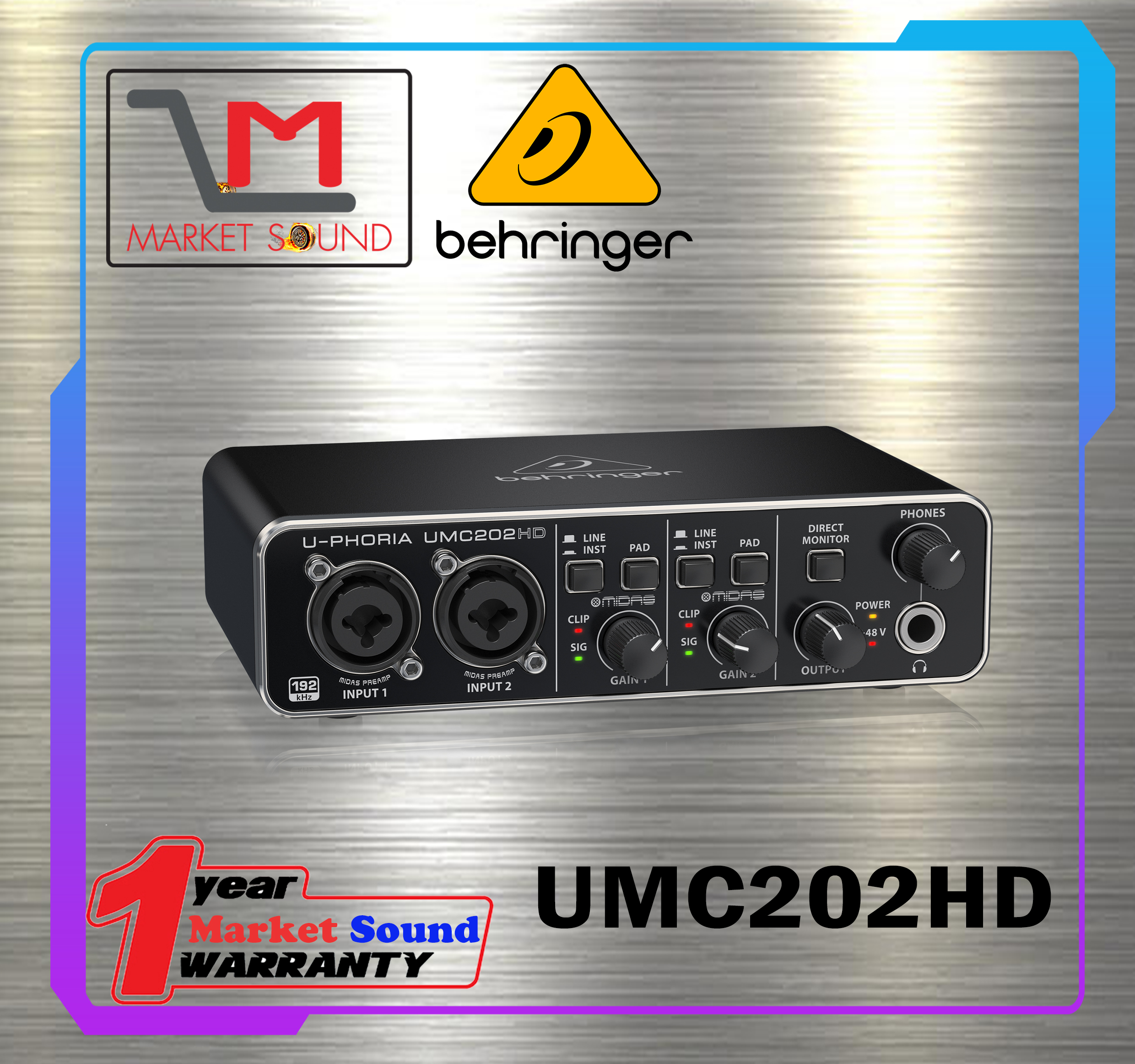 AUDIO & MIDI INTERFACE ออดิโออินเตอร์เฟส อินเตอร์เฟส รุ่น UMC202HD ยี่ห้อ Behringer ของแท้ พร้อมส่ง