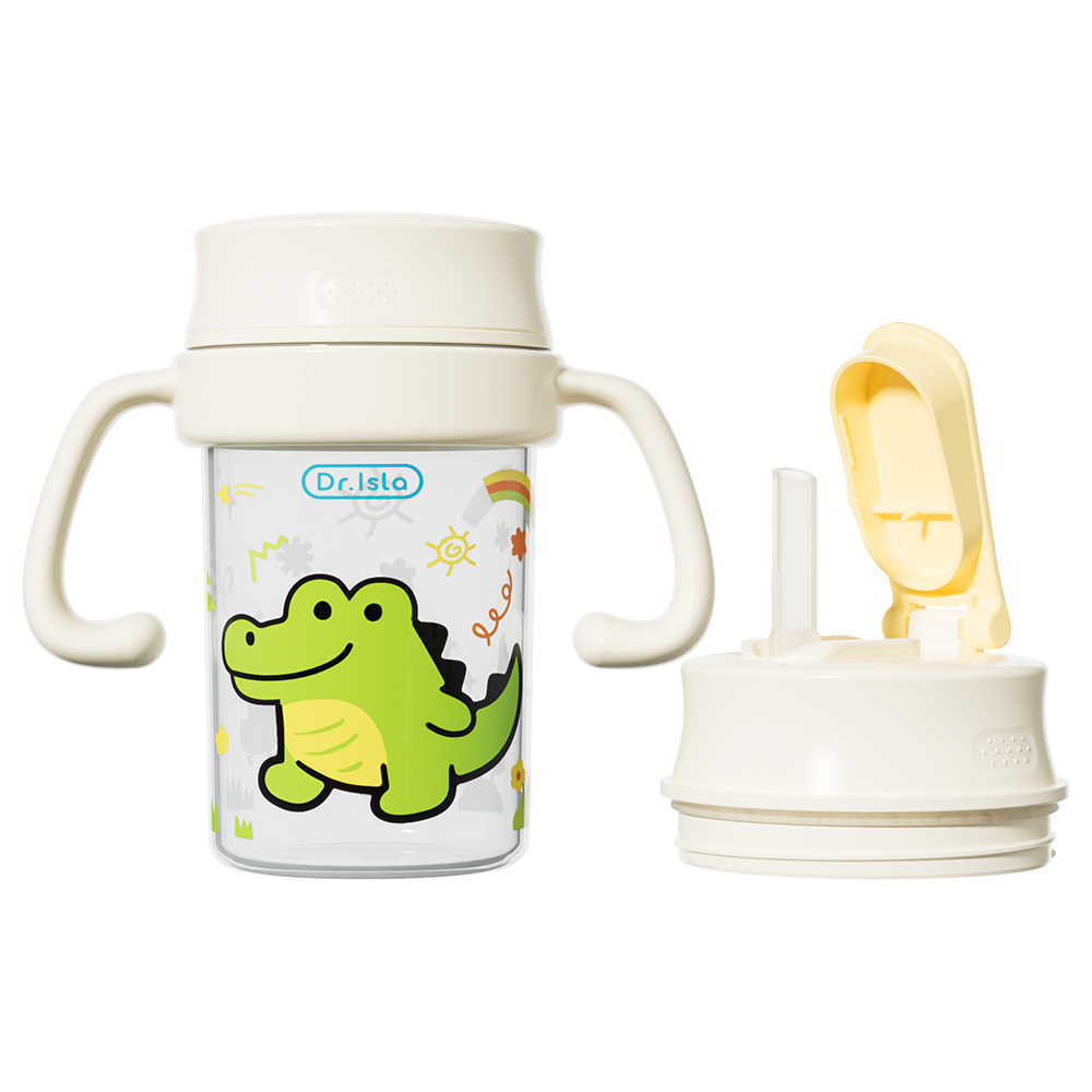 Dr.Isla แก้วหัดดื่มเด็ก 280ml/330ml 2 แบบดื่ม หลอดดูด+ดื่มตรง พร้อมฝาปิดกันฝุ่น ที่จับถอดได้ วัสดุ BPA Free Food Grade เหมาะสำหรับเด็ก 6 เดือนขึ้นไป GW40
