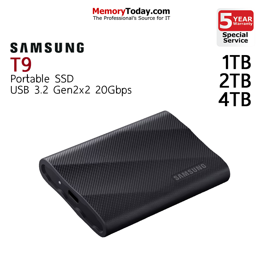 Samsung T9 Portable Ssd USB 3.2 Gen2X2 (20Gbps) Capacity: 1Tb/2Tb/4Tb ราคา 10,990 บาท*ส่งฟรี