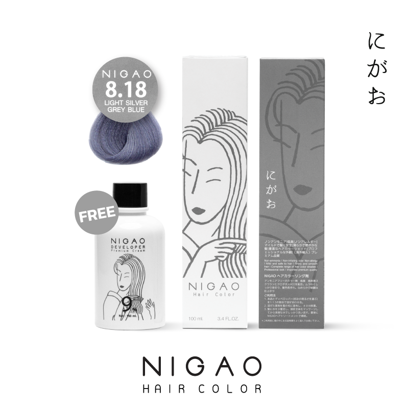 NIGAO Hair Color 8.18 (นิกาโอะ สีย้อมผม บลอนด์อ่อนประกายเทาเหลือบน้ำเงิน)