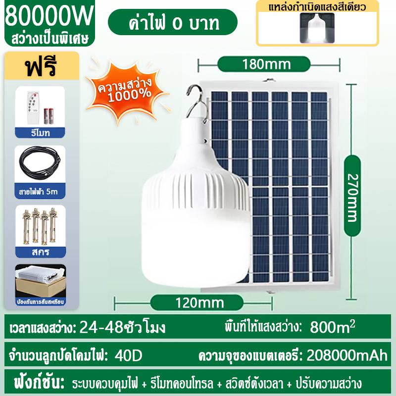 รับประกัน 30 ปี 120000W หลอดไฟโซล่าเซล 120000W ไฟโซล่าเซลล์ Solar light 0ค่าไฟฟ้า เปิดไฟอัตโนมัติในเวลากลางคืน