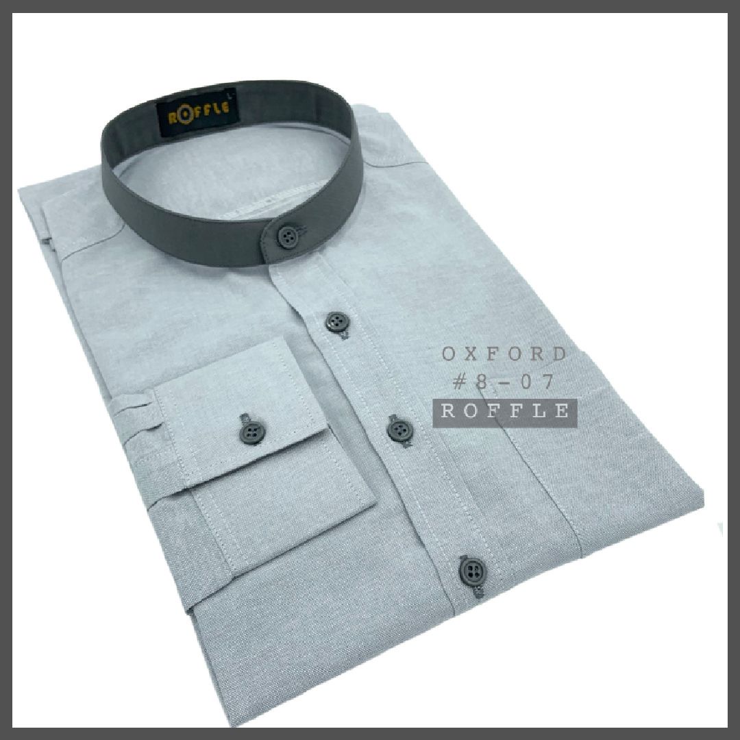 เสื้อเชิ้ตคอจีน สลับสี ผ้าอ๊อกฟอร์ด เข้ารูป แขนยาว (OXFORD #8)