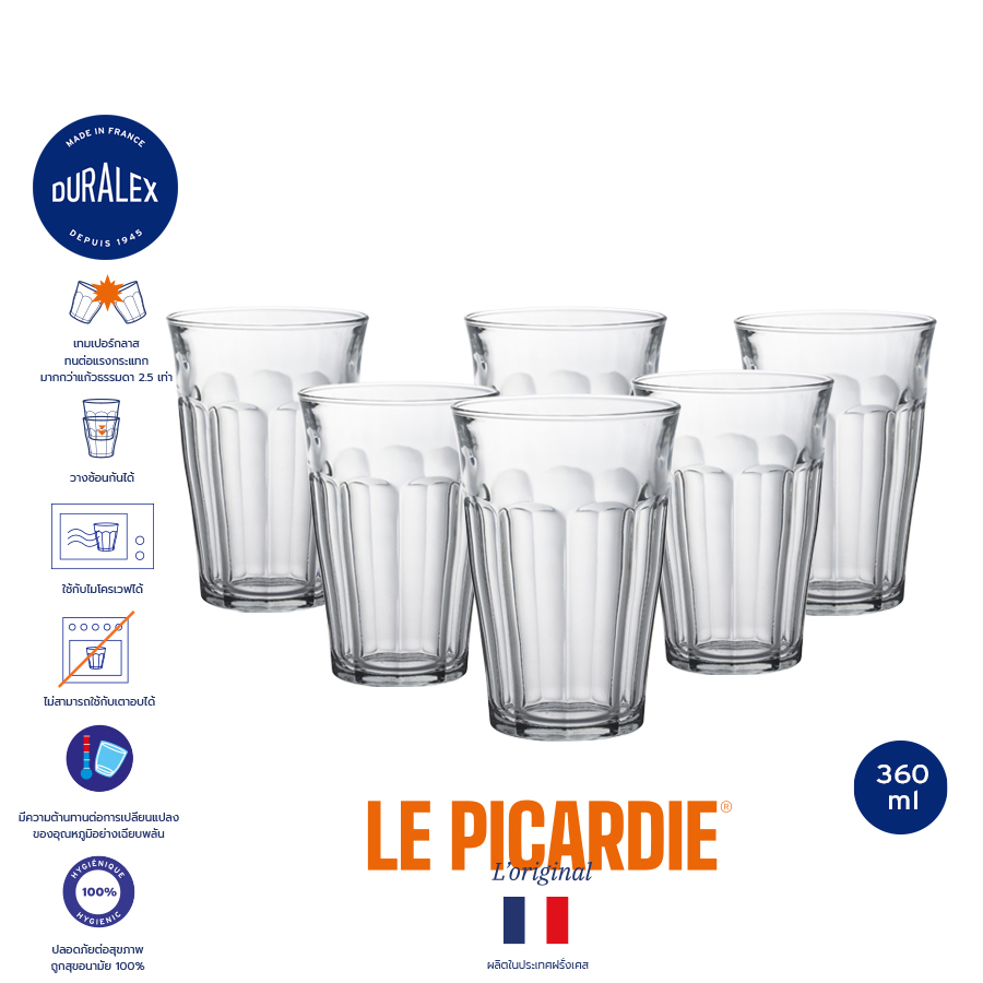 Duralex Picardie 360ml highball tumbler set of 6 pcs ราคา 1,008 บาท*ส่งฟรี