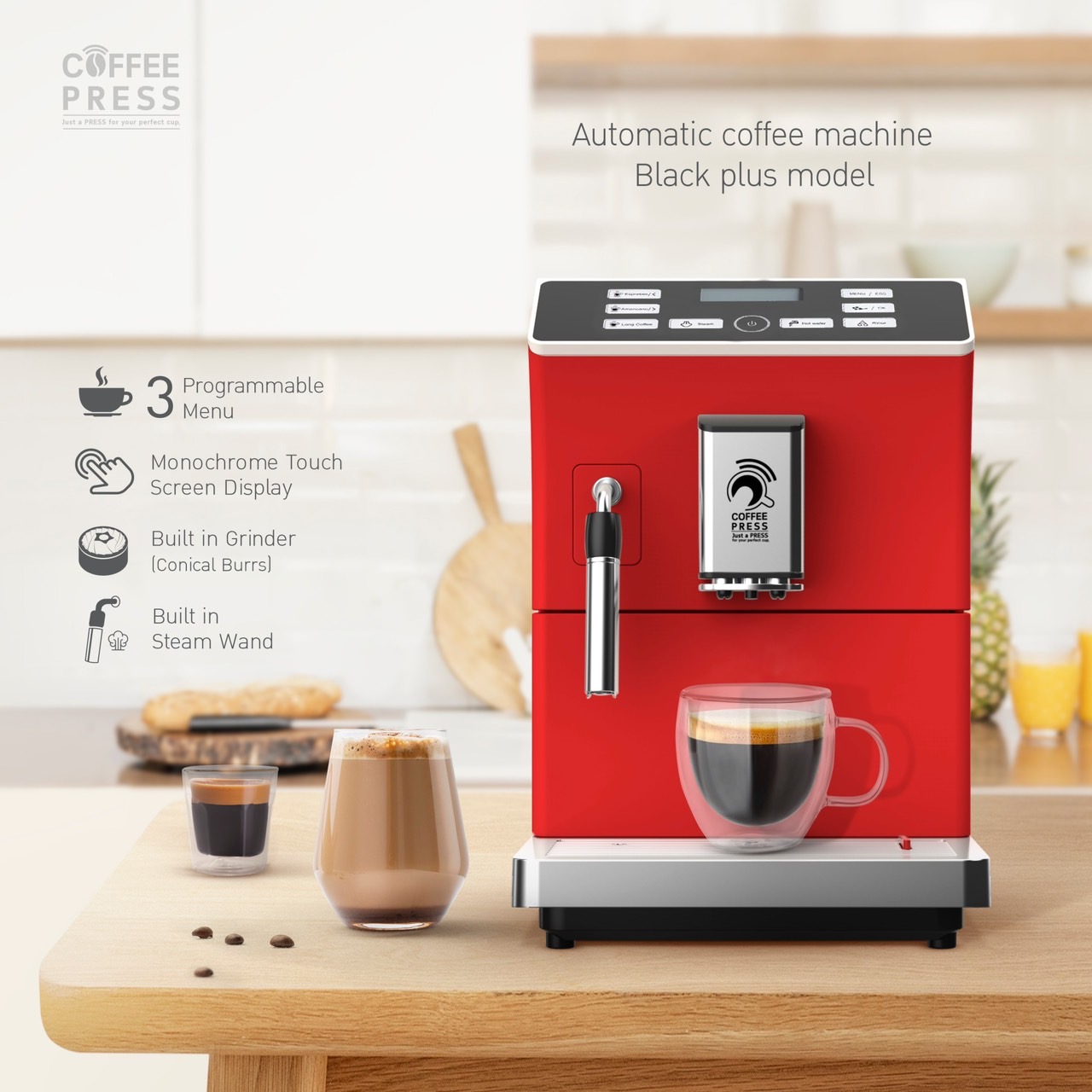 Coffee Press เครื่องชงกาแฟอัตโนมัติ (Black Plus GEN5) สีแดง Fully Automatic Espresso Coffee Machine ราคา 21,900 บาท*ส่งฟรี