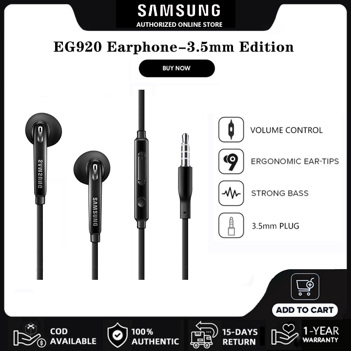 Samsung Earphone AKG Full Bass Headset Original EO-EG920 In-Ear Headphones 3.5mm Edition Hi-Res Audio 3-Button with Mic Voice Volume Control for S10 S9 S8 S7 S6 A30 A50 A70 ราคา 122 บาท*ส่งฟรี