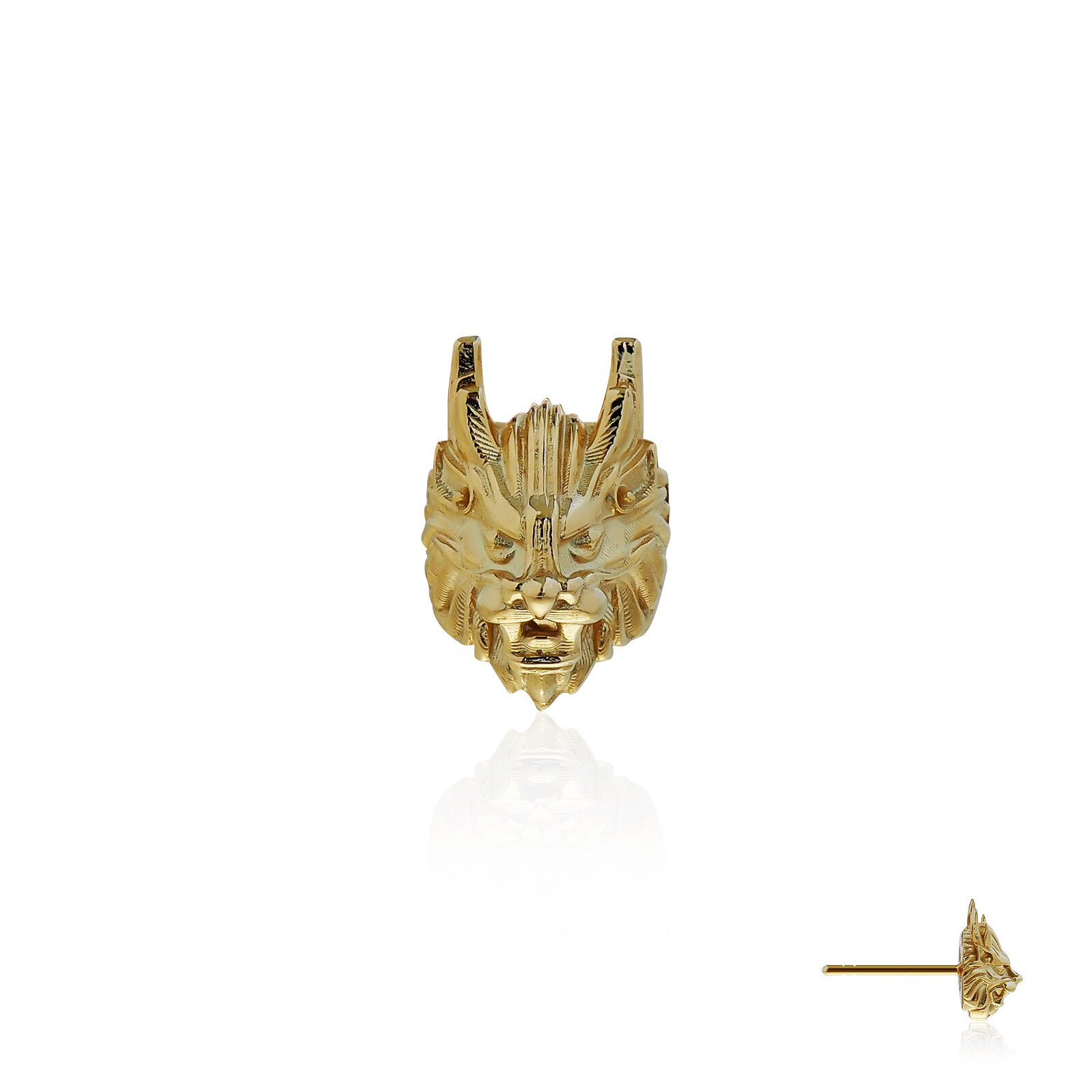 The Holy Pixiu Earring Stud  - Gold  ต่างหูเงินแท้ 925ปักก้าน ลายปี่เซี๊ยะมงคล ขัดเงาพิเศษชุบทองคำแท้ 24 กะรัต **จำหน่ายเป็นข้าง/ชิ้น