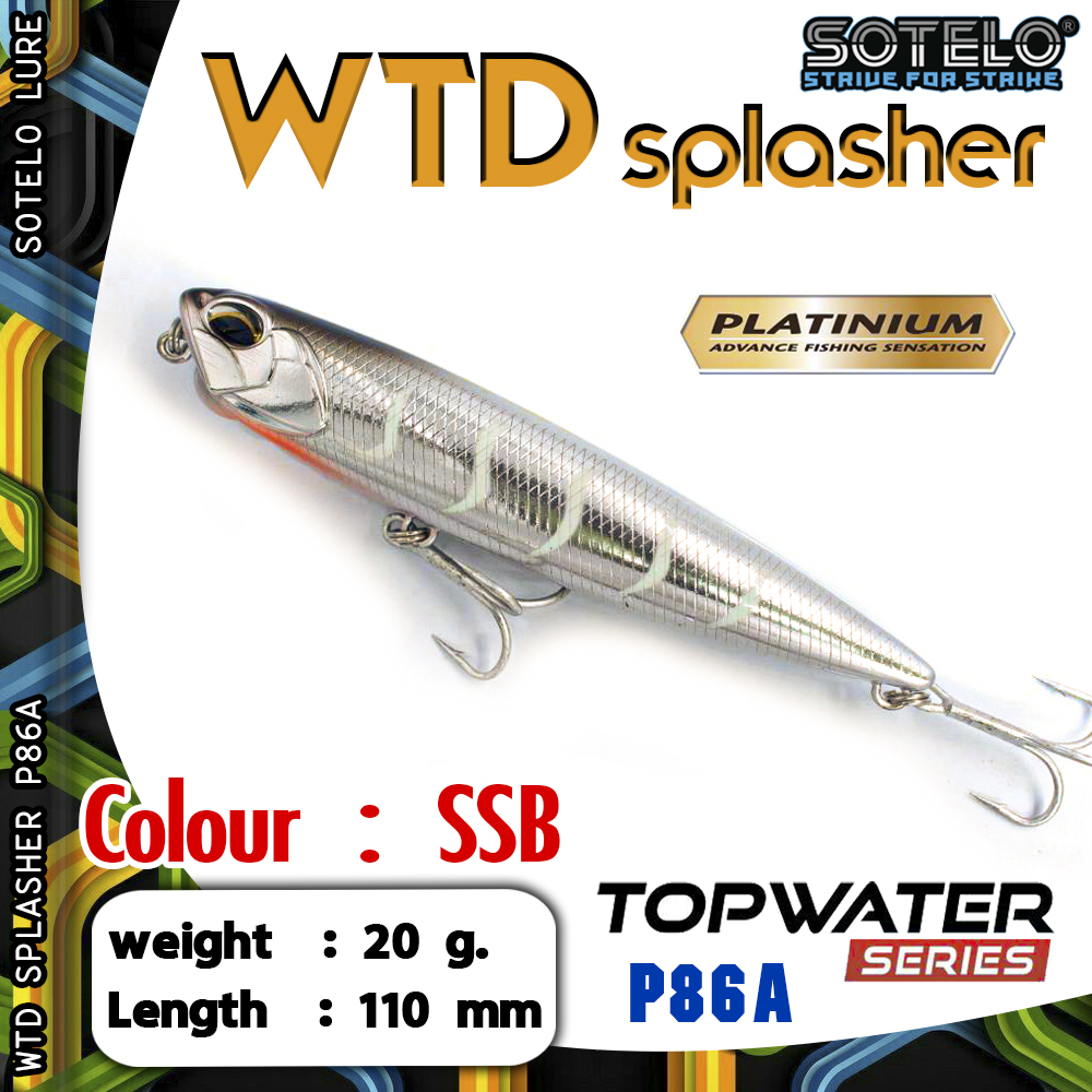 อุปกรณ์ตกปลา เหยื่อปลั๊ก เหยื่อปลอม SOTELO - รุ่น WTD SPLASHER P86A (110mm)