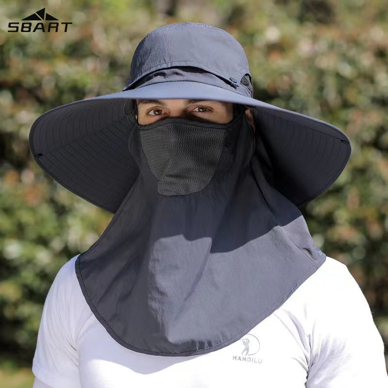 SBART Male sun hat UV protection face breathable shade fisherman hat summer fishing hat big brim sun protection hat ราคา 127 บาท*ส่งฟรี