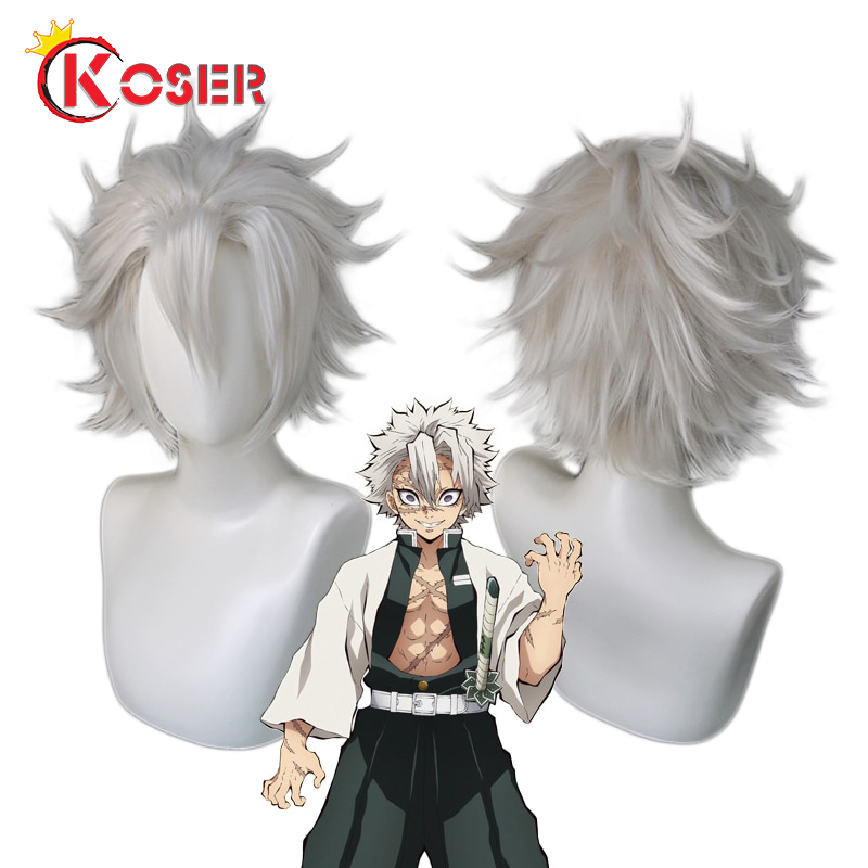 Cosplay Hóa Trang Anime COSER KING Demon Slayer Kimetsu No Yaiba Shinazugawa Sanemi Tóc Giả Ngắn Tóc