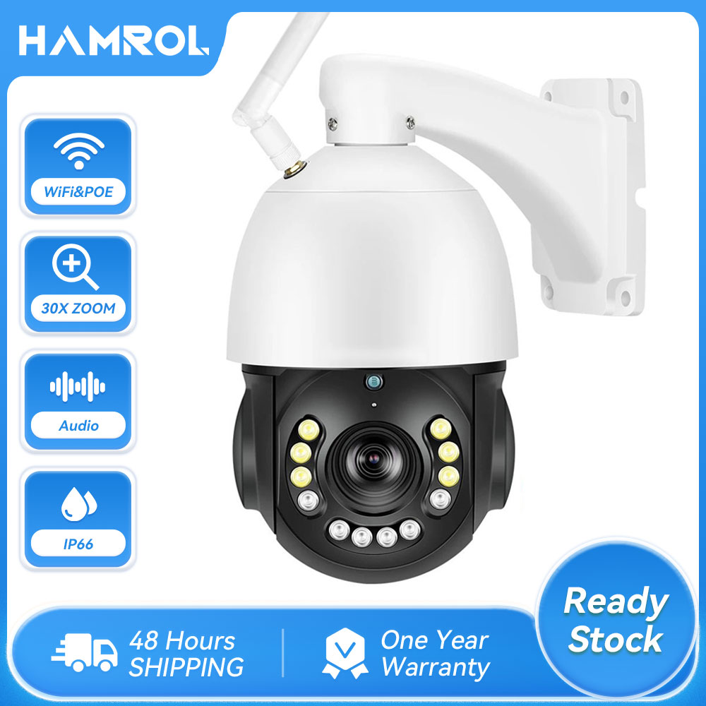 กล้องวงจรปิด กล้องวงจรปิดไร้สาย Wi-Fi Hamrol ใหม่ 8MP 4K PTZ POE กล้อง WiFi กลางแจ้ง AI การติดตามมนุษย์ 30X ซูมออปติคัลสี Night Vision ความปลอดภัยกล้อง CamHi APP