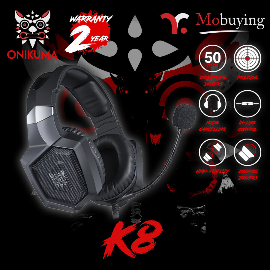 หูฟังเกมมิ่ง ONIKUMA K8 Gaming Headset หูฟัง ลำโพง 50mm หูฟังเกมมิ่ง ไมโครโฟนตัดเสียงรบกวน พร้อมแสงไฟ รองรับการใช้ทุก Platform หูฟังเกมมิ่ง หูฟังสำหรับเล่นเกม หูฟังเกมเมอร์