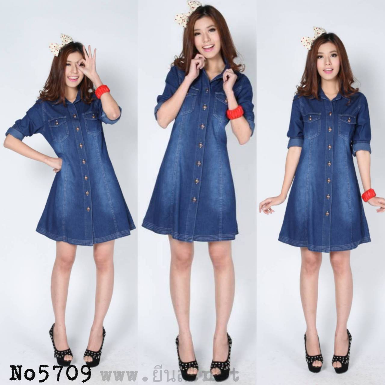 มินิเดรสยีนส์,ชุดยีนส์,แซกยีนส์,เดรสยีนส์ Leonine No5709 เข้ม ราคา 790 บาท*ส่งฟรี