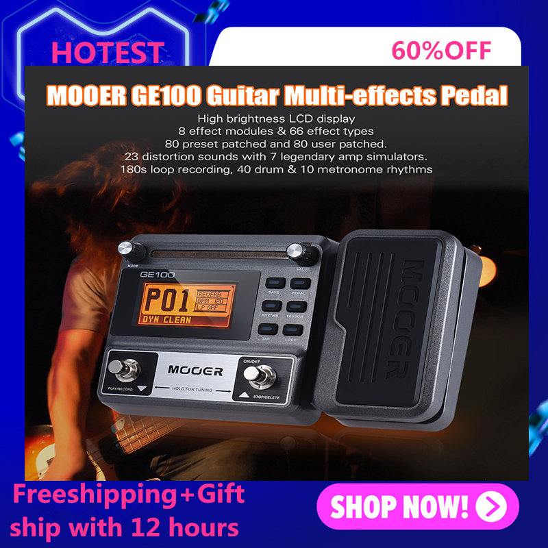 MOOER GE100กีตาร์มัลติเอฟเฟคโปรเซสเซอร์เอฟเฟกต์เหยียบพร้อมการบันทึกวน (180วินาที) การตั้งค่าสเกล & ฟังก์ชั่นบทเรียนคอร์ดUS PLUG