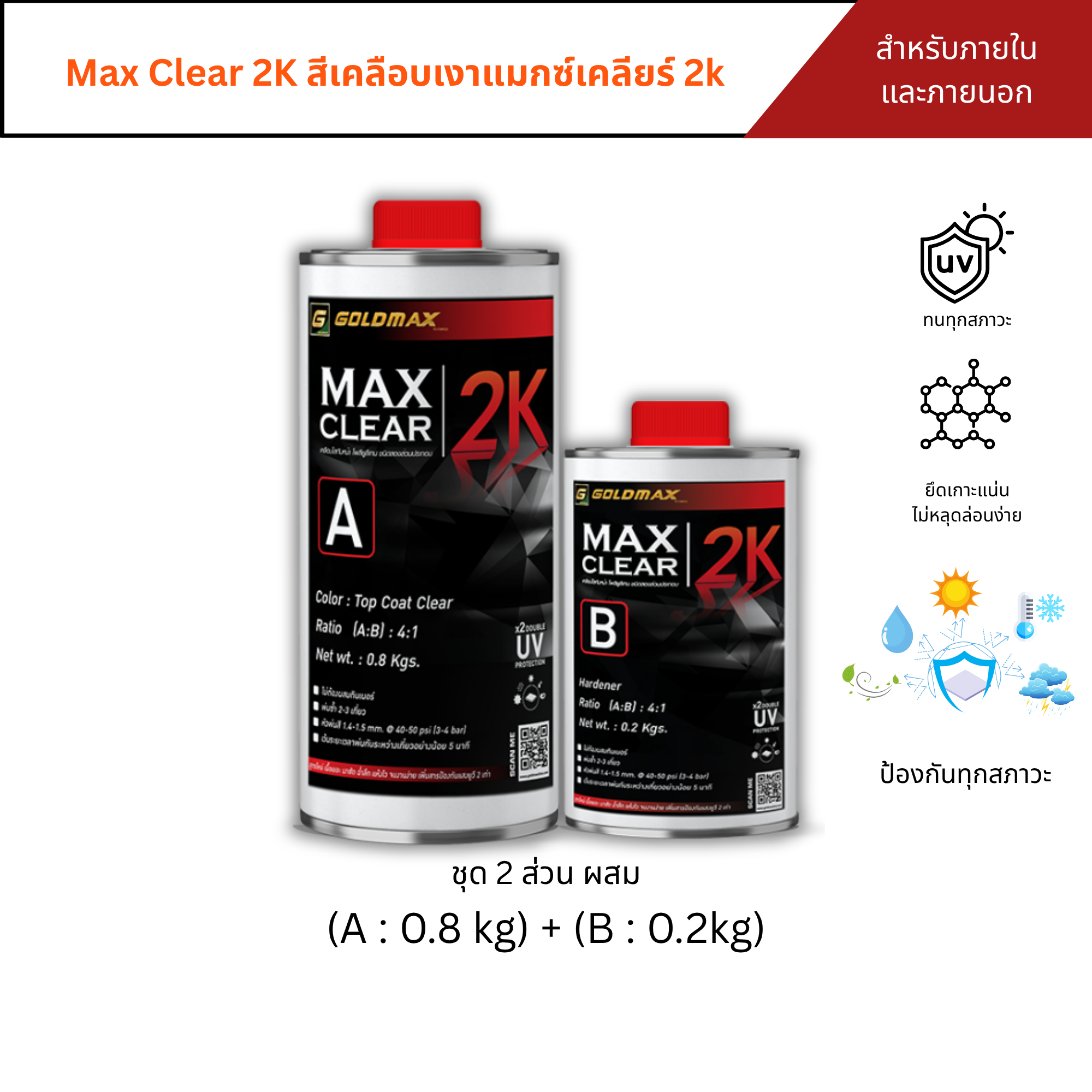 Goldmax Maxclear 2K Varnish for Exterior Work, Small Set ราคา 450 บาท*ส่งฟรี