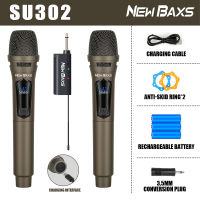NewBaxs DT801/DT802 UHF FM Cyclic ไมโครโฟนไร้สาย 2 ไมโครโฟนแบบใช้มือถือ 50M ระยะทางรับ สามารถชาร์จใหม่ได้ KTV ปาร์ตี้ งานแต่งงาน เวทีวงดนตรีป 100% Microphone