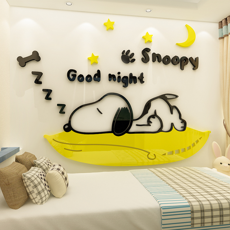 【mandao】เด็กห้องตกแต่งผนังการ์ตูน Snoopy 3D สติ๊กเกอร์ติดผนังอะคริลิค