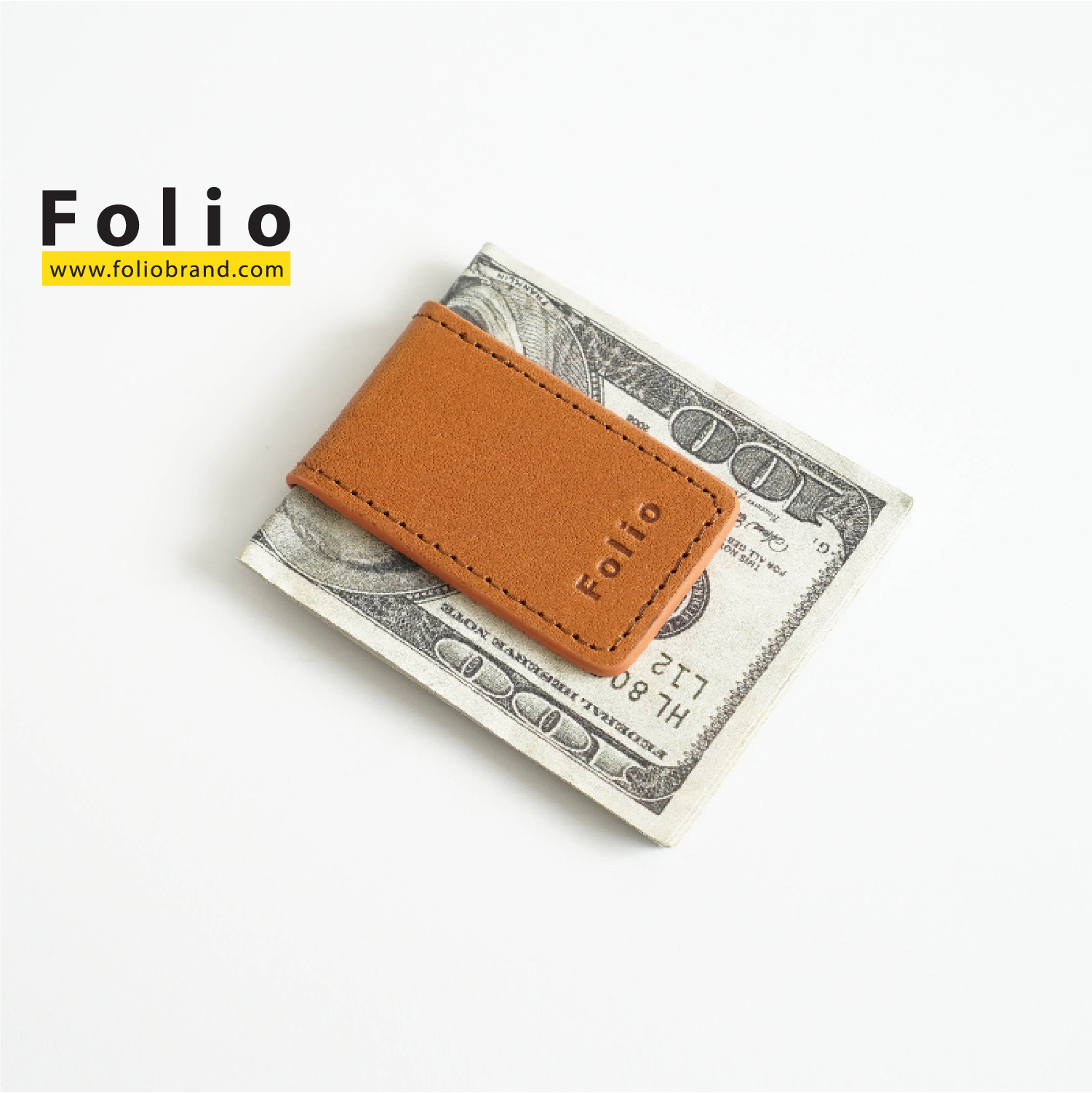 FOLIO BRAND: Money Clip ที่หนีบธนบัตรหนังแท้ฟอกฝาด แม่เหล็กหนีบอย่างดี ปั๊มชื่อฟรี