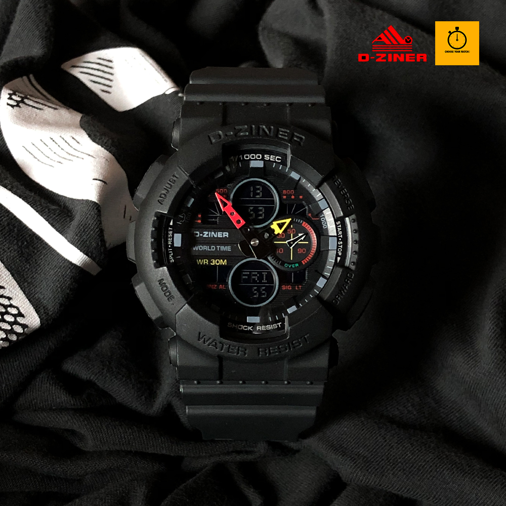 D - ZINER นาฬิกาข้อมือแนว SPORT ชาย 2 ระบบ(ANALOG&DIGITAL)กันนํ้า100% พร้อมกล่อง
