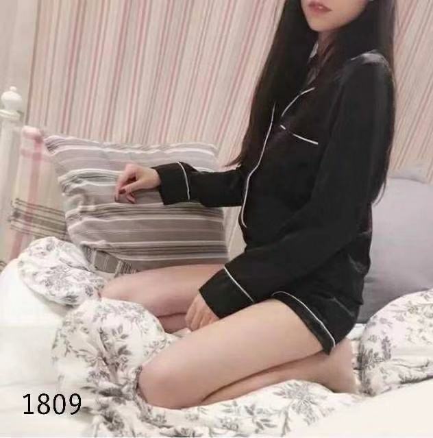 luckyBagshopชุดนอนแฟชั่นเกาหลี，ชุดนอนผ้าซาตินWomenเสื้อแขนยาว+กางเกงขาสั้น รุ่น1809