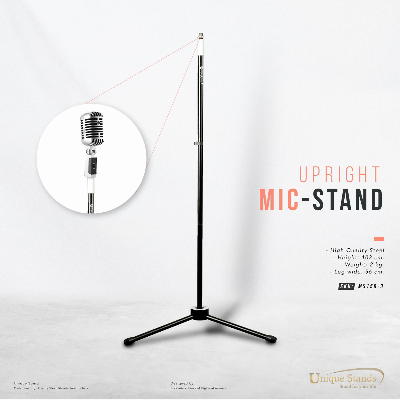 Unique Stand MS158-3 I ขาตั้งไมโครโฟน Upright Stand ราคา 1,045 บาท*ส่งฟรี