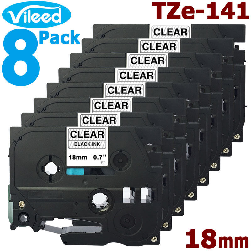 [จัดส่งทั่วไทย] 8 Pack 18mm Tze-141 Black on Clear Label Tape for Brother P-Touch Printer TZe141 Tze 141 Compatible with PTouch P Touch Labeler Label Maker Labeling Tool System Standard Laminated Print Cassette