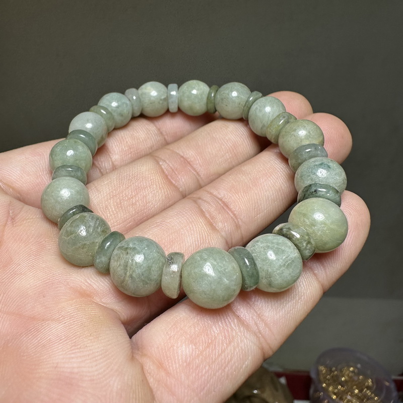 bracelets cuff green natural stone Jade luck color tone