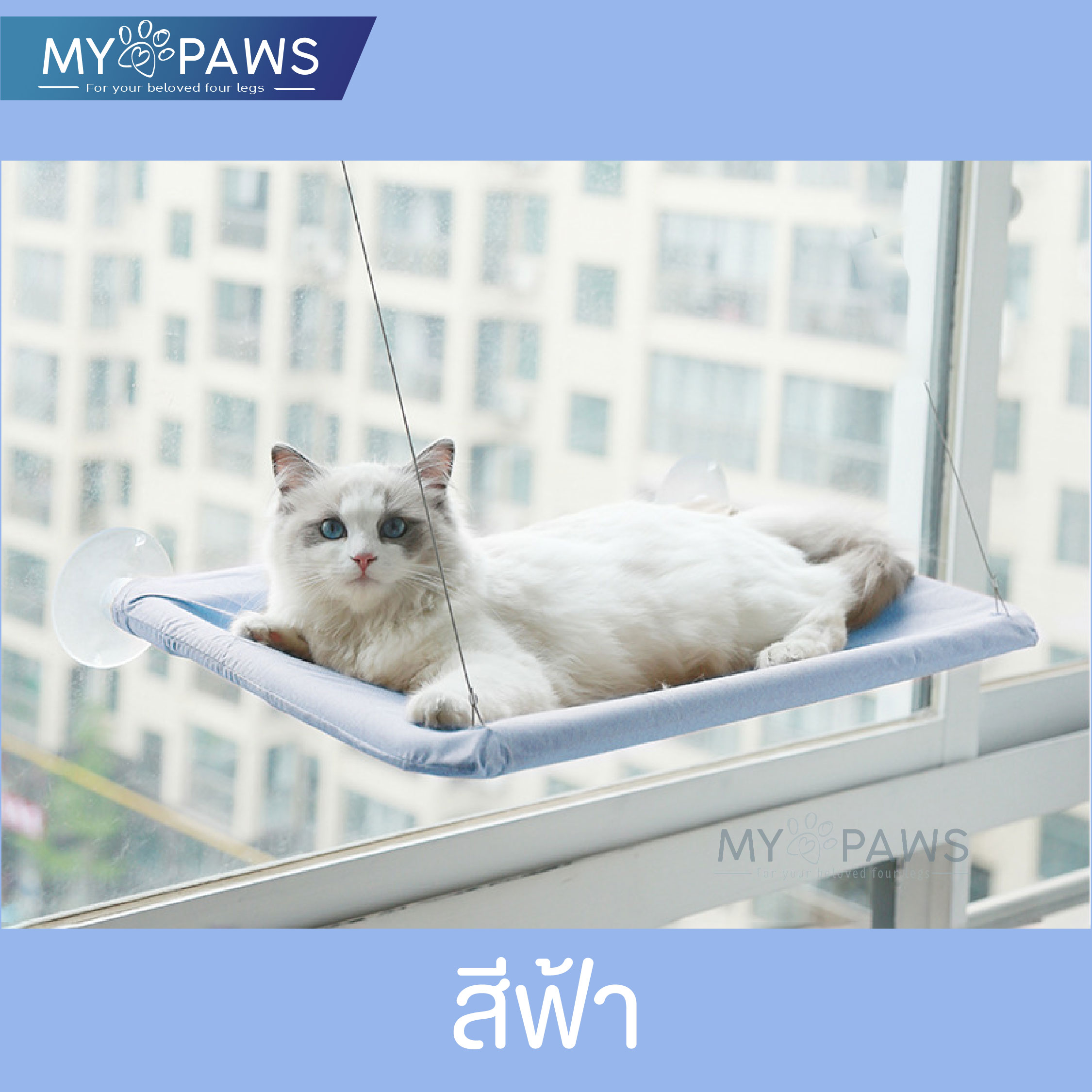 My Paws เปลแมวติดกระจก ขนาดใหญ่ 55x35ซม. รับน้ำหนักได้ถึง 15 kg ที่นอนแมว บ้านแมว ของเล่นแมว