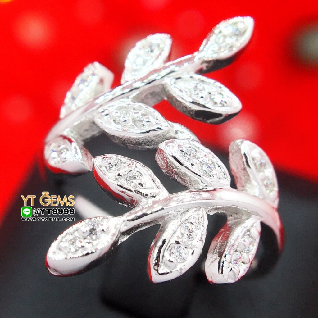 แหวนใบมะกอก แหวนเพชร แหวนเงินแท้ ชุบทองคำขาว เพชร Swiss YTG-10437 ราคา 2,790 บาท*ส่งฟรี
