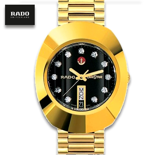 Velashop Rado Diastar Automatic นาฬิกาข้อมือสุภาพบุรุษราโด้ 11 พลอย สายทอง หน้าปัดดำ รุ่น R12413613 ราคา 41,700 บาท*ส่งฟรี