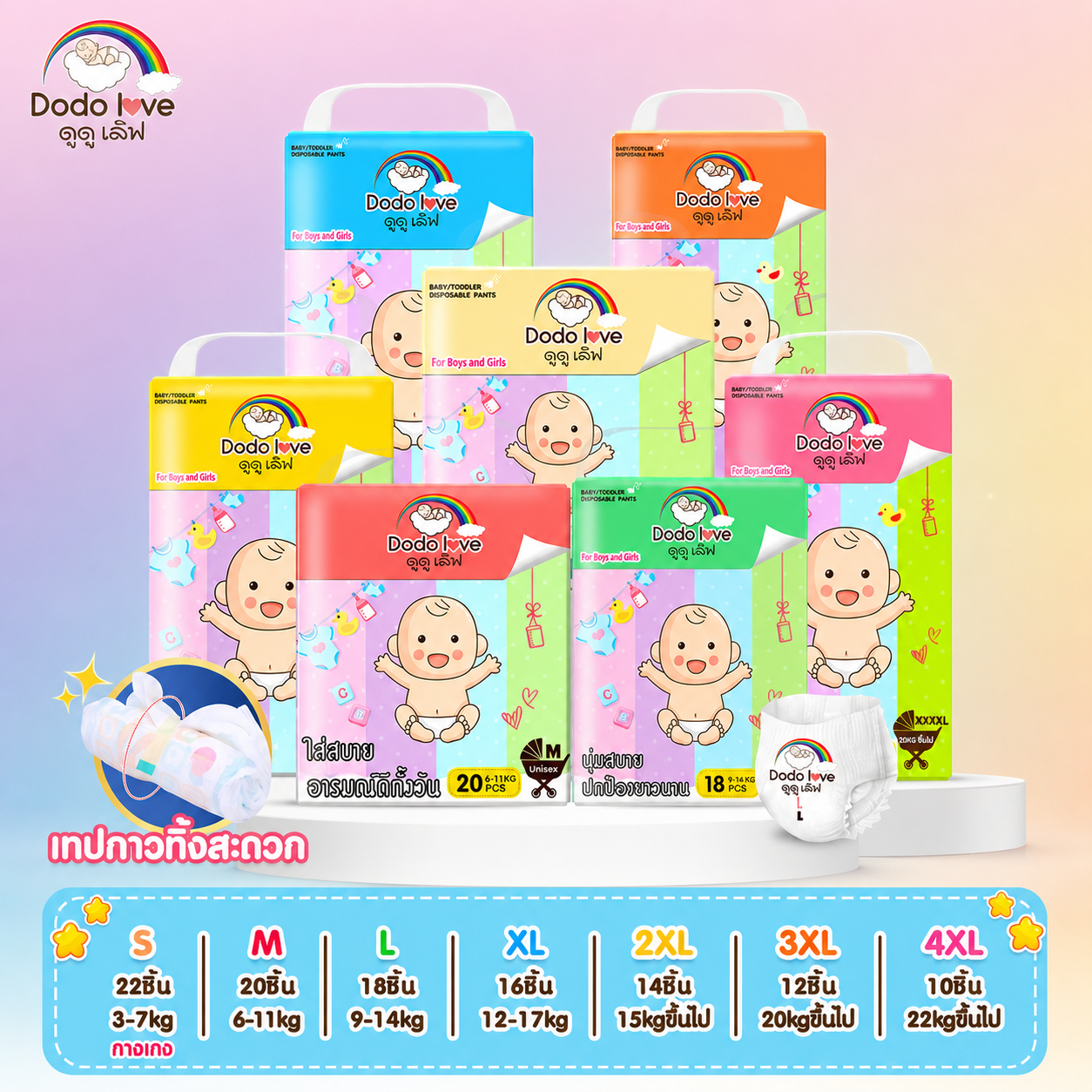 DODOLOVE Standard Soft ดูดูเลิฟ แพ็คเดี่ยว ผ้าอ้อมขนาดพกพา กางเกงผ้าอ้อม ผ้าอ้อมเด็ก ผ้าอ้อมสำเร็จรูป นุ่ม บางเบา ใส่สบาย