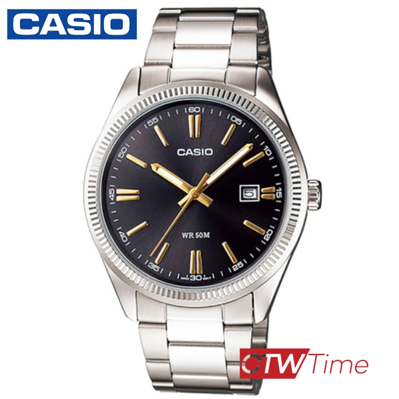 ภาพหน้าปกสินค้าCasio Standard นาฬิกาข้อมือผู้ชาย สายสแตนเลส รุ่น MTP-1302D-1A2VDF (หน้าดำ) จากร้าน CTWTime บน Lazada