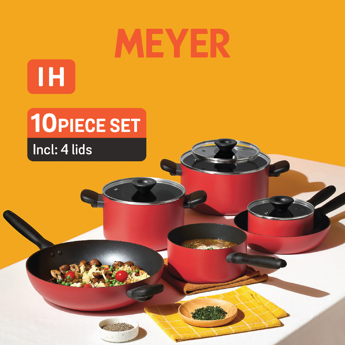 MEYER Bauhaus Induction 10-PC Cookware set with Lids (14214-TE12) ราคา 3,990 บาท*ส่งฟรี