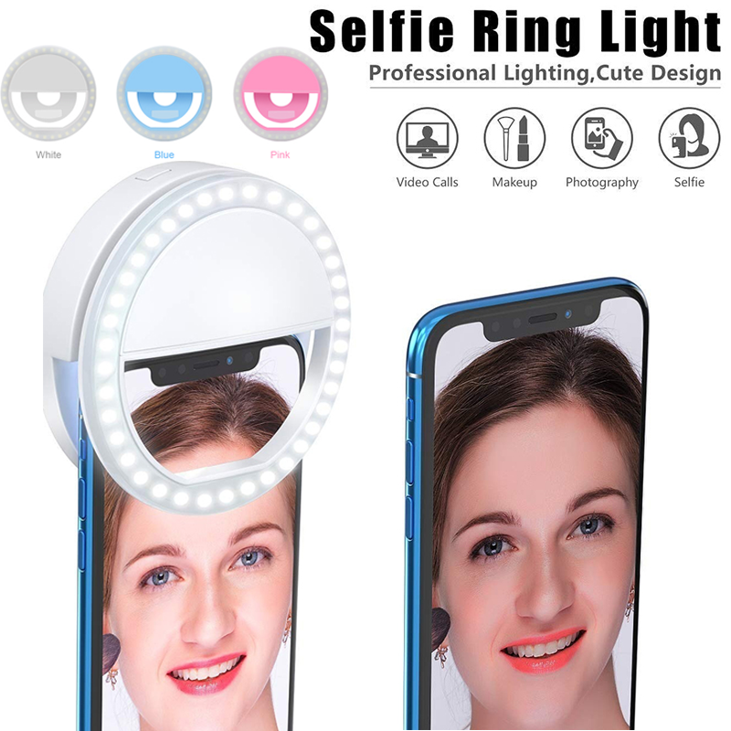 Sbaii Hair ไฟเซลฟี่มือถือ ไฟเซลฟี่ LED ไฟวงแหวนเซลฟี่ แบบชาร์จไฟได้  สำหรับหนีบมือถือและแท็บเล็ต ปรับระดับความสว่างได้ถึง 3 ระดับ Selfie Ring Light