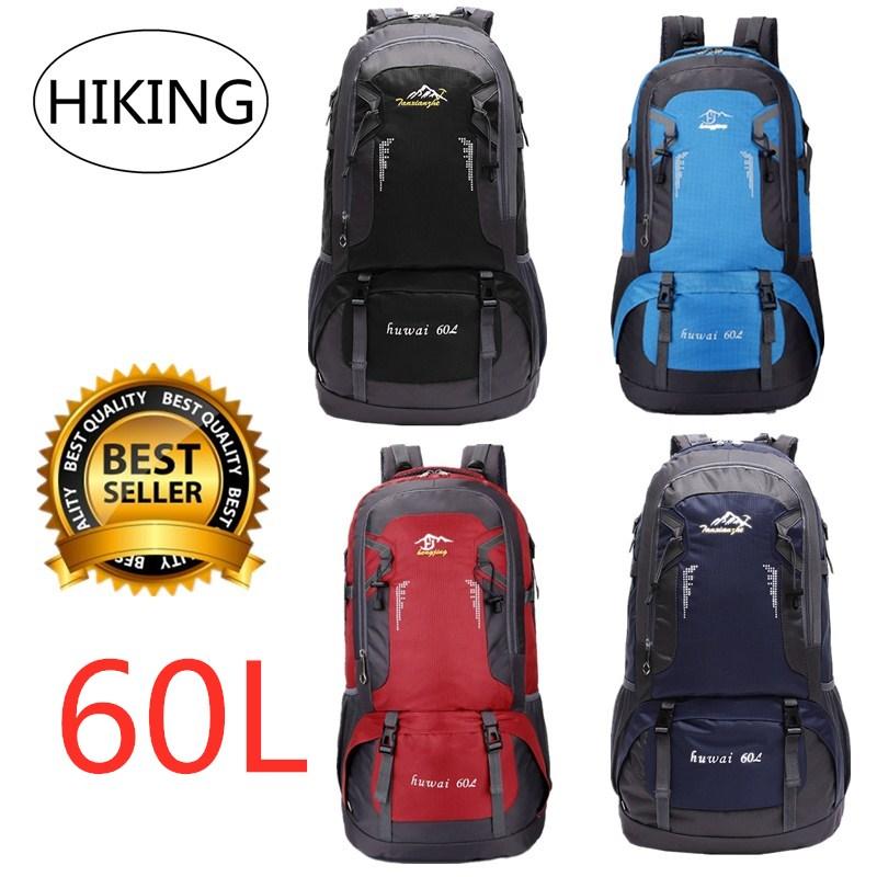 HIKING Huwai 60 L กระเป๋าเดินทาง ใหญ่ ที่สุด ขนาด จุสะใจถึง 60 ลิตร เป้สะพายหลัง เหมาะสำหรับสวมใส่เดินทาง ของแท้ 60L Waterproof Outdoor Backpack Rucksack Sports Hiking Climbing Travel Shoulder Bag Pack Mountaineering Bag กระเป๋าเดินทาง